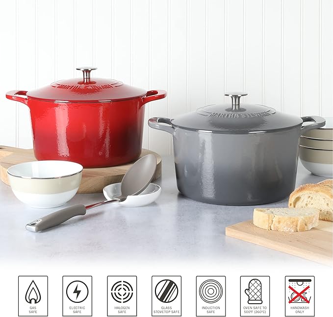 MARTHA STEWART Gatwick 7-Quart Enamel Cast Iron Dutch Oven – Classic Grey – Durable Heavy-Duty Dutch Oven for Slow Cooking, Braising & Baking