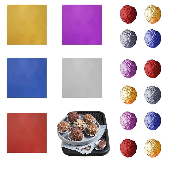 PABCK 500 Pcs 5 Colors Chocolate Wrappers Aluminium Foil Paper Wrapping Papers Square Sweets Lolly Paper Food Candy Tin Foil Wrapper for Candy Packaging Decoration (4x4 inches)