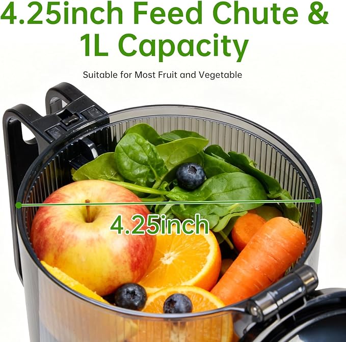 NEWBULIG Cold Press Juicer Machines, Masticating Juicer with High Juice Yield, Reverse Function, Stops Oxidation and Easy to Clean for Vegetables & Fruits, Silver