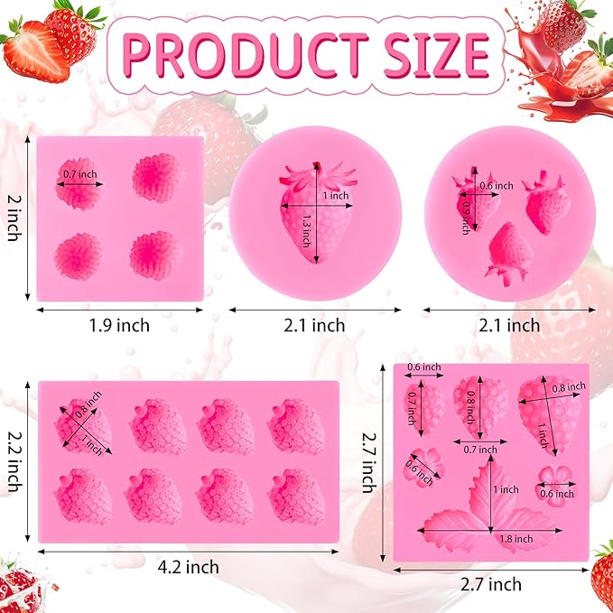 5 PCS Silicone Strawberry Molds, 3D Strawberry Fondant Molds for Chocolate, Candy, Cake Decoration, Cupcake Topper