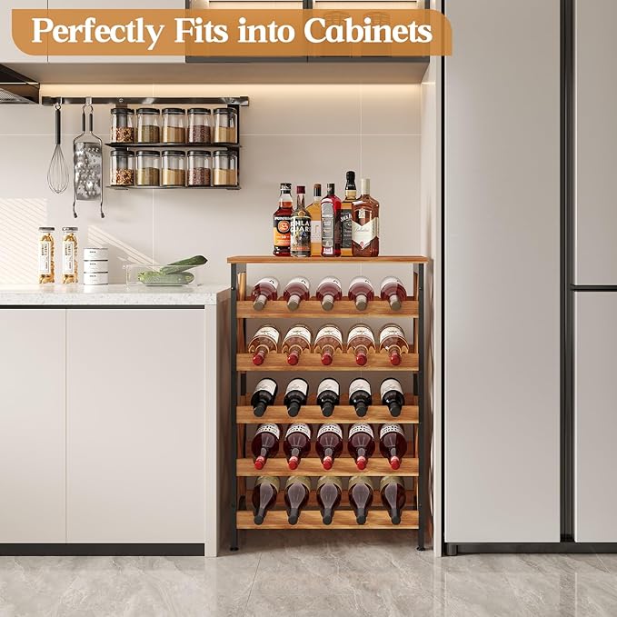 25 Bottle Wine Rack Freestanding Floor Rustic Wine Holder Stand 5 Tier Wobble-Free Tall Wine Racks Wine Large Display Storage Shelf for Cellar Kitchen 21.6''L x 10.6''W x 31.8''H