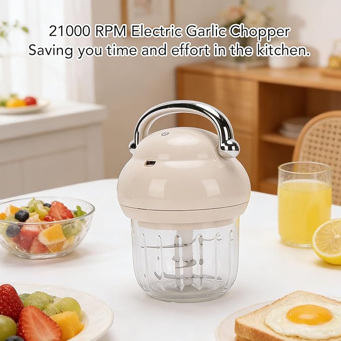 Cordless Baby Food Maker, Electric Garlic Chopper with 350ml Glass Container and 1200mAh Battery, for Preparing Nutritious Meals Fruits Veggies Herbss