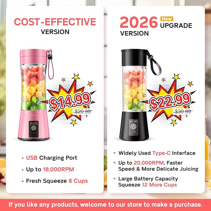 Cordless Personal Size Portable Blender - 380Ml Blender Smoothies and Shakes, BPA Free Traveling Juice Cup with Powerful Blending, Freshly Squeezed in Sports/Travel/Home, Mother's Day