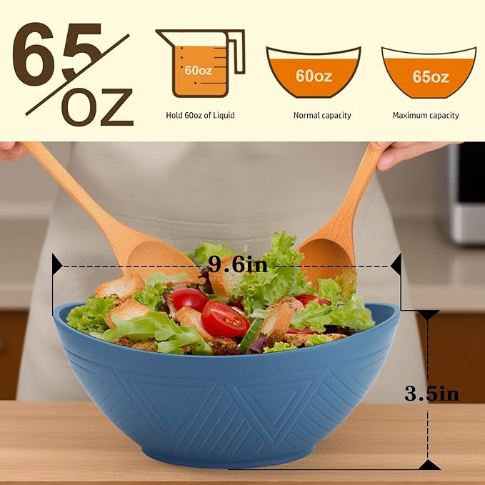 Homienly 9.6 inch Serving Bowls, Large Serving Dishes for Wedding Parties, 60 OZ Centerpiece Serving Bowls for Salad, Popcorn, Pasta, Dinner, Oval Shape, Microwave & Dishwasher Safe, Set of 4, Multi