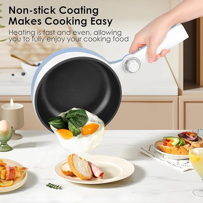 Audecook Hot Pot Electric, 1.7L Mini Electric Skillet Portable Nonstick Sauté Pan with Power Adjustment, Ramen Cooker Travel Multicooker for Steak/Soup/Egg/Oatmeal/Noodles