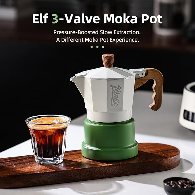 Bincoo Espresso Maker Stovetop,Camping Moka Pot 2 Cup/120ML,Stove Top Espresso Italian Coffee Maker,Easy to Use (White-green)