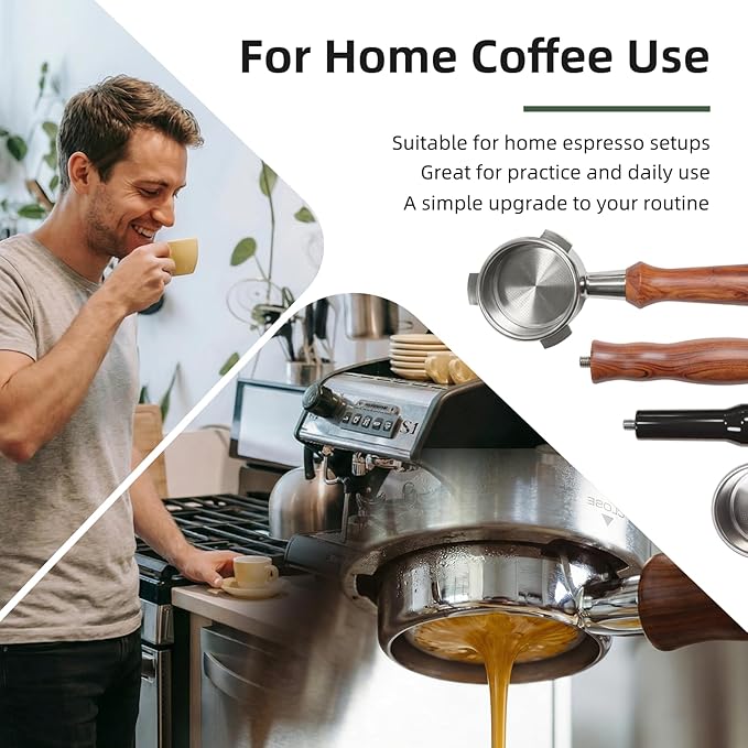 54mm Bottomless Portafilter for Breville Barista Express/Pro/Touch/Bambino18-21g Precision Basket, Stainless Steel 304 Filter Basket, Naked Portafilter for Espresso Extraction(54mm Walnut)