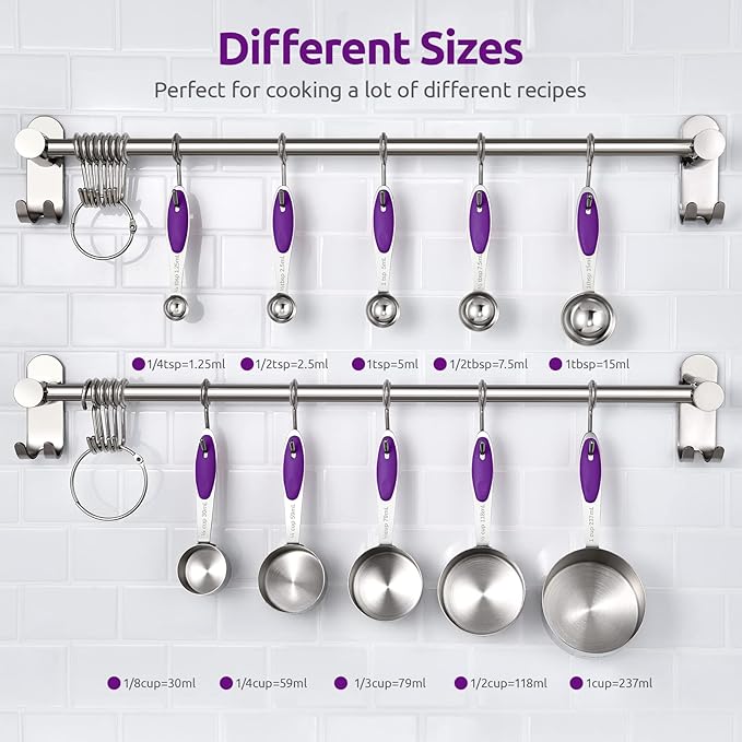 Measuring Cups and Spoons Set: U-Taste 18/8 Stainless Steel 10 Pieces Metal Stacking Kitchen Baking Cooking Food Measure Set 5 Cups 5 Spoons with Strengthened Weld Joints (Purple, Upgraded Version)