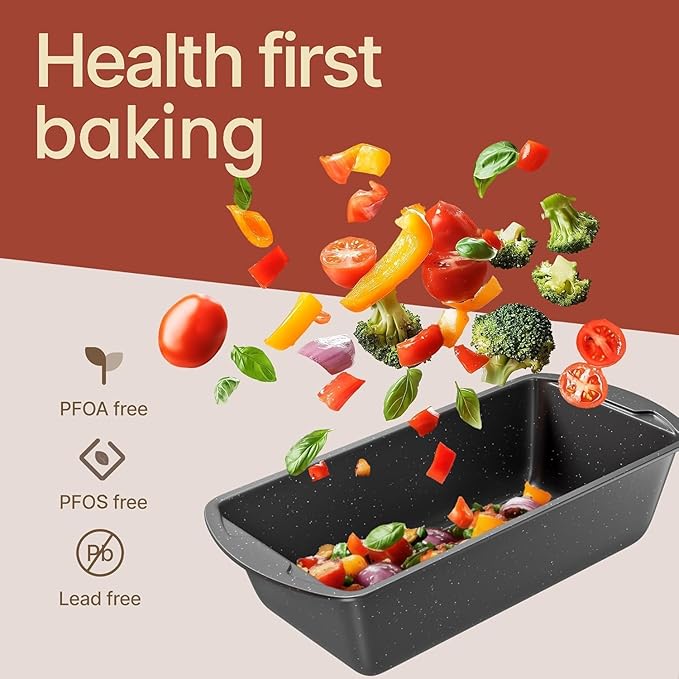 Nonstick Loaf Pan Set Pack of 4, 7" to 11" Large Baking Bread Pan, Oven Safe Up to 450°F, PFOA, PFOS, PTFE Free, Space Saving Stackable Design, Stain Resistant, Dishwasher Friendly, Gray Marble