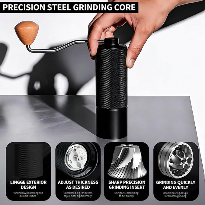 Manual Coffee Grinder, Adjustable Grinding Settings, Stainless Steel Burrs, Portable Hand-Cranked Coffee Grinder, For Espresso, Drip Filter, French Press Filter, Compact And Durable (black)