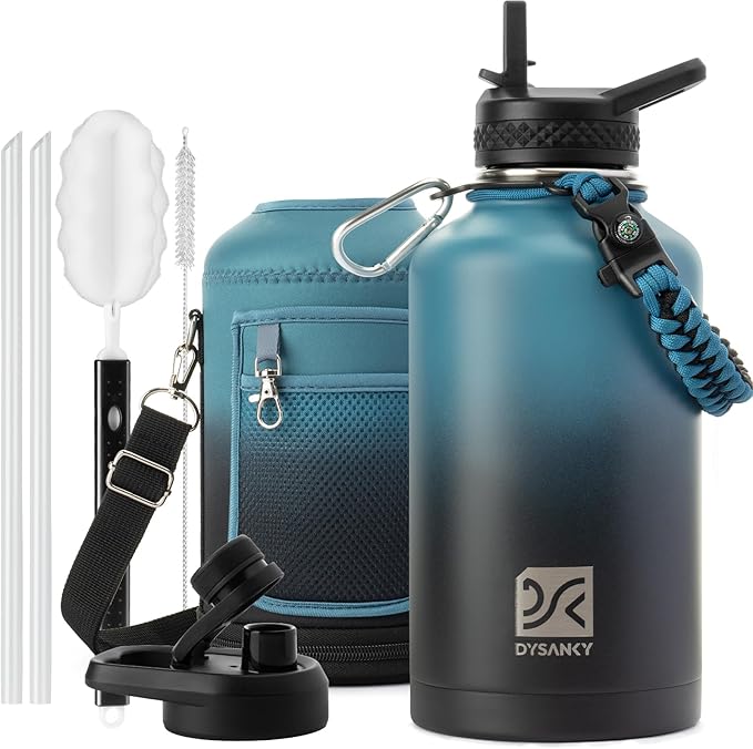 DYSANKY 64 oz Insulated Water Bottle | Thickened Stainless Steel Water Jug for Gym and Hiking with Straw, Carrier Bag, Handle Strap | BPA-Free 64 oz