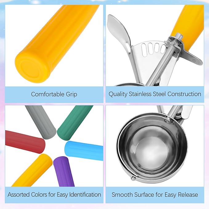 Hsei 6 Pcs Ice Cream Scoops Stainless Steel Cookie Portion Scoop with Handle for Baking Food Cookie Dough Cupcake Batter (Multi Color,40mm to 70mm)