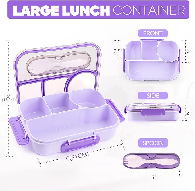 EASYFUN Bento Box Adult, Lunch Box, 4-Compartment Lunch Containers, Drop-Proof, Dishwasher Safe & Made with BPA-Free Materials (Purple)