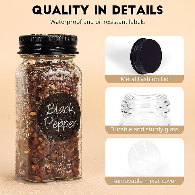 24Pcs Spice Jars with Label, 4oz Empty Square Seasoning Containers, Spice Jars with Shaker Lids, Small Spice Bottles for Salt, Herbs, Sugar, Pepper, Seasoning Jars for Spice Rack, Cabinet, or Drawer