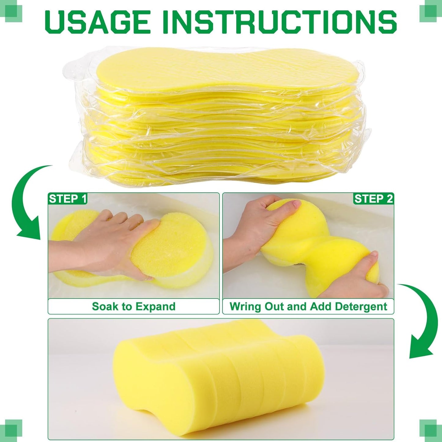 Vesici 24 Pack Large Sponges Bulk Multi-Purpose Extra Large Sponge for Washing Cars Field Day Water Games Household Cleaning Car Boat Bike Kitchen Bathroom Vacuum Compressed Packing (Bright Yellow)