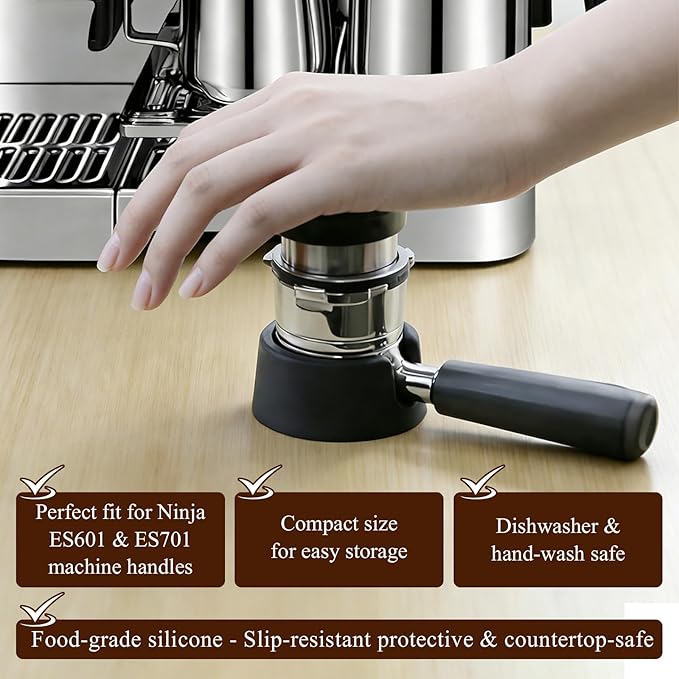 Portafilter Holder & Coffee Knock Box Combo for Ninja Luxe Café ES601&ES701 Espresso Machine - Anti-Slip Silicone Coffee Tamper Base and Large Capacity ABS Knock Box Espresso Accessories Kit,Black
