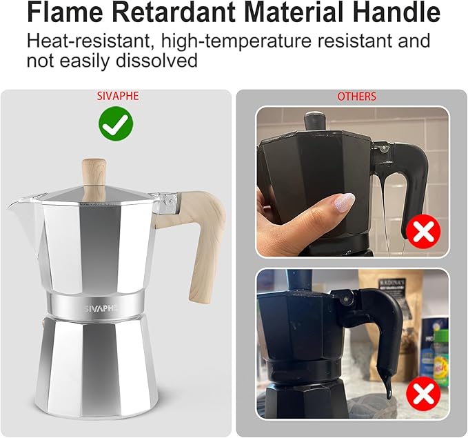 Sivaphe Aluminum Moka Pot 12 Espresso Cups, Percolator Espresso and Coffee Maker, Portable Stovetop Italian and Cuban Café Brewer for Home and Camping Sliver