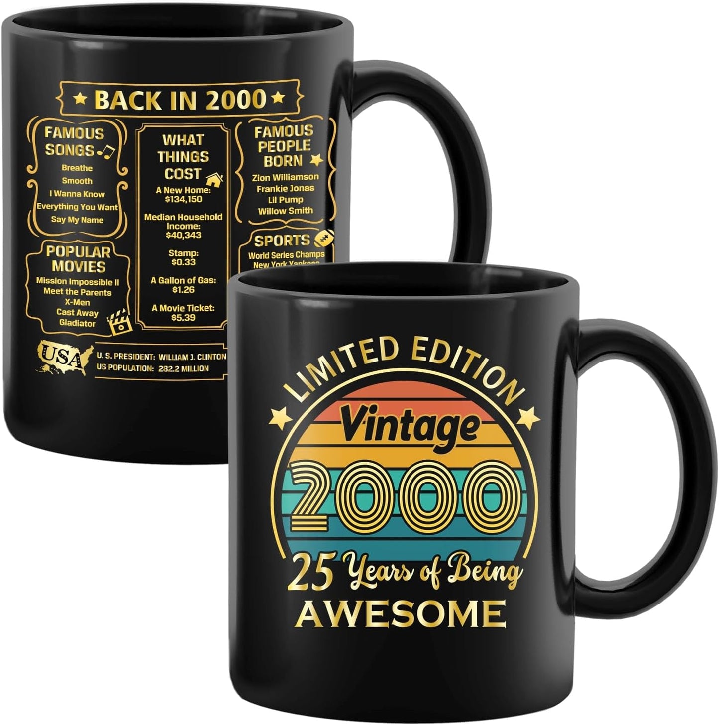 QUPT 25th Birthday Gifts for Women Men, 25th Birthday Gifts for Him, 2000 Birthday Gifts for Women Men, 25 Years Old Gifts, 2000 Birthday Gifts for Her Him, 25th Birthday Presents Coffee Mug
