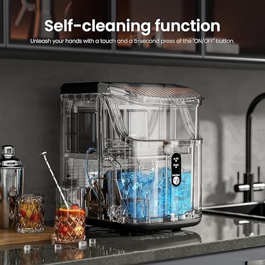 Nugget Ice Makers Countertop,Portable Ice Machine with Crushed Ice, 35lbs/Day,Self-Cleaning,One-Click Operation for Home Use(Silver)