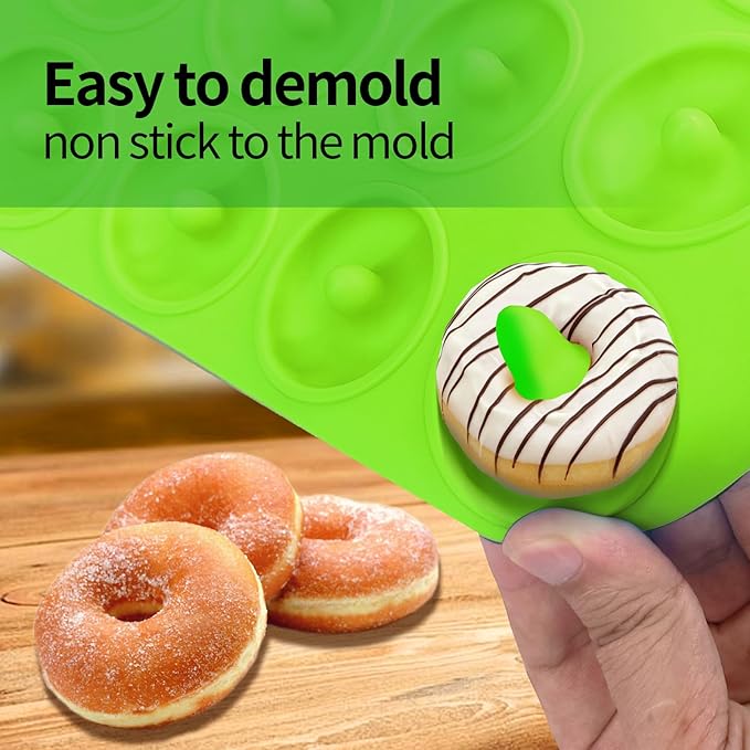 Silicone Donut Baking Pans, 12 Holes Mini Donut Mold for Baking Keto Bagels, Tasty Donuts in Party and Festival, Set of 2