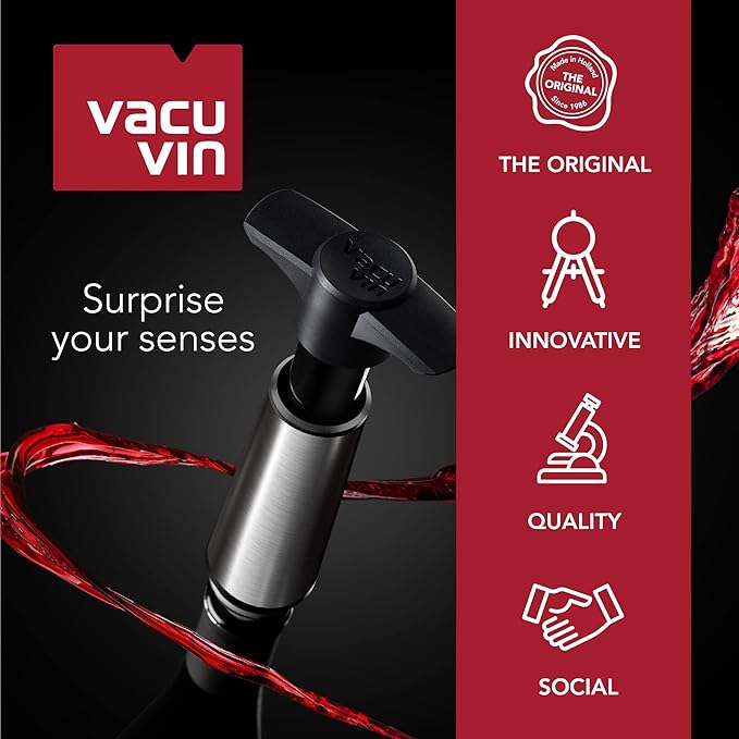 Vacu Vin Wine Saver Vacuum Stoppers – Set of 10 – Airtight Seal for Opened Bottles – Preserves Wine Freshness Up to 10 Days – Reusable & Dishwasher Safe – Compatible with Vacu Vin Wine Saver Pump