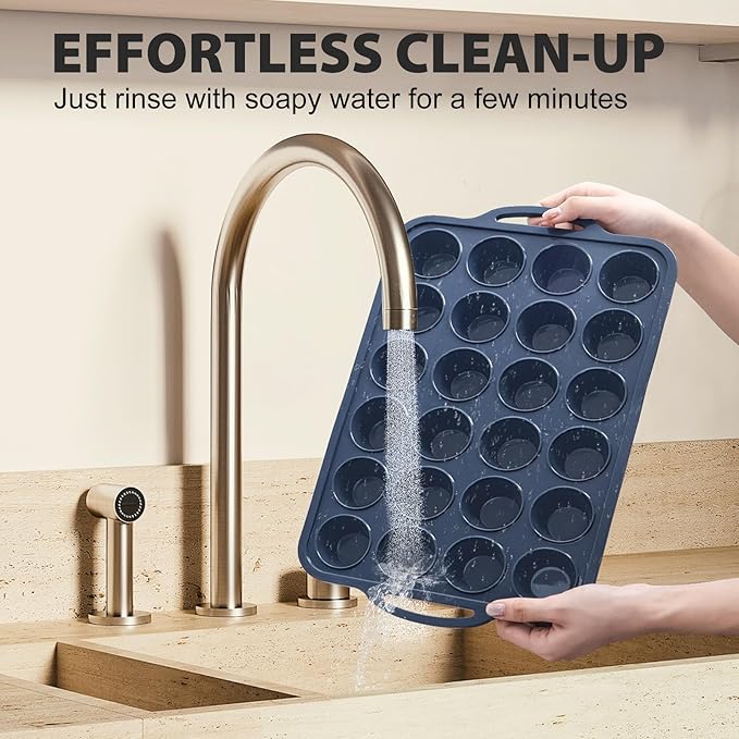 2 Pack Mini Silicone Muffin Pan with Metal Frame, Non Stick Silicone Cupcake Pan with Handles 24 Cup, BPA Free Silicon Muffin Tin Tray Small for baking, egg bites, Cupcake Mold Grey
