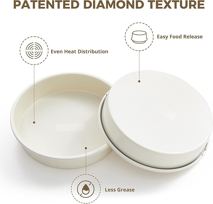 HONGBAKE Nonstick Ceramic 9 Inch Round Cake Pan Set of 2, Heavy-Duty Aluminized Steel round cake pans with Diamond Texture, Non-Toxic Cake Molds, Cake Pans Sets for Baking Cheesecake, Cream