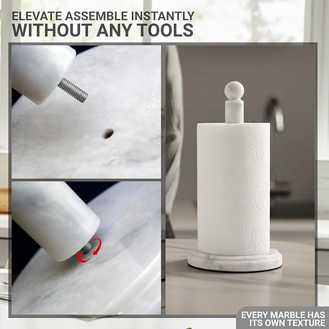Marble Paper Towel Holder 12" Inches for Kitchen Towels Rack Handmade Paper Roll Holder with Stand – Wrapping Paper Towels Holder - Hand Towel Rack Holder, White