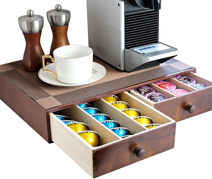 MonBel Wooden K Cup Organizer Coffee Pod Storage Box, Coffee Pods and Tea Organizer Holder, K Pod Drawer Coffee Maker Machine Stand, Kcup Drawer Organizer, 30 Pod Capacity