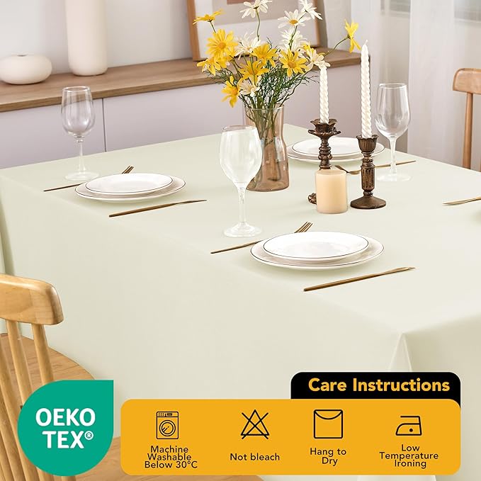 10-Pack Ivory Tablecloths for Rectangle Tables, 60 x 102 Inches, Stain-Resistant Polyester Fabric for 6 Foot Tables - Washable Table Covers for Weddings, Banquets, Birthday Parties, Events