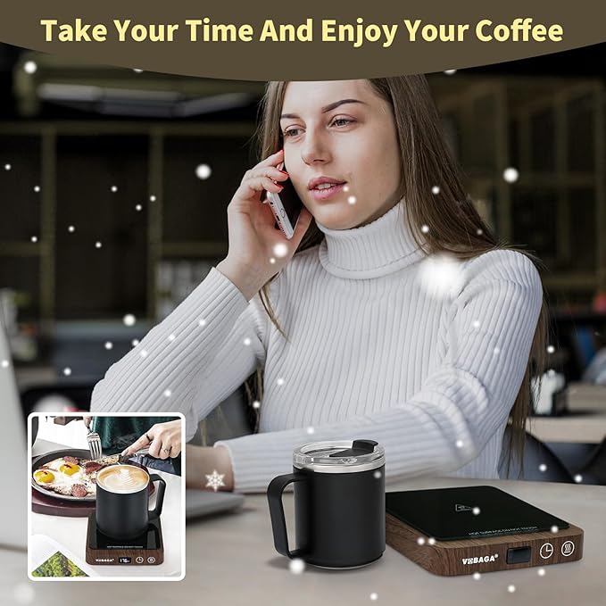 VOBAGA Coffee Mug Warmer &15oz Mug Set for Desk, Smart Coffee Cup Warmer for Office Home with 5 Temp Settings, Coffee Warmer with 2-12H Auto Shut Off, for Candles Coffee Cocoa Milk, Coffee Accessories