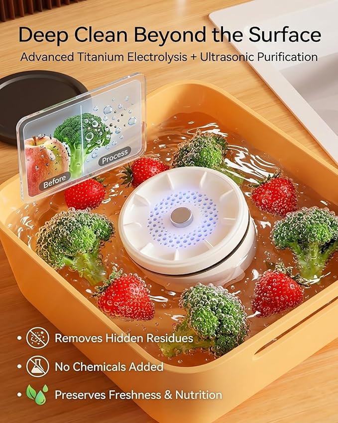 Ultrasonic Fruit and Vegetable Produce Cleaner Device Washing Machine Portable Wireless Waterproof Veggies Wash Cleaning Purifier with Titanium Electrolysis Purification for Home Kitchen(3PCS)