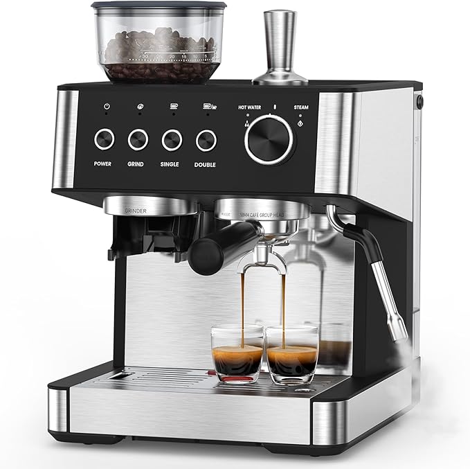 COWSAR 20 Bar Espresso Machine with Grinder & Milk Frother Steam Wand, 58mm Expresso Coffee machines, Commercial Stainless Steel Coffee Maker for Cappuccino and Latte, Perfect for Home Café-Black