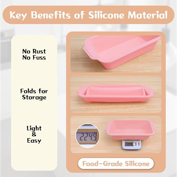 Nonstick Silicone Bread Loaf Pan: 9.5 x 5 Inch Bread Pan for Homemade with Metal Frame - for Baking Oven - Housewife Baker Home Baking Enthusiasts (Pink)