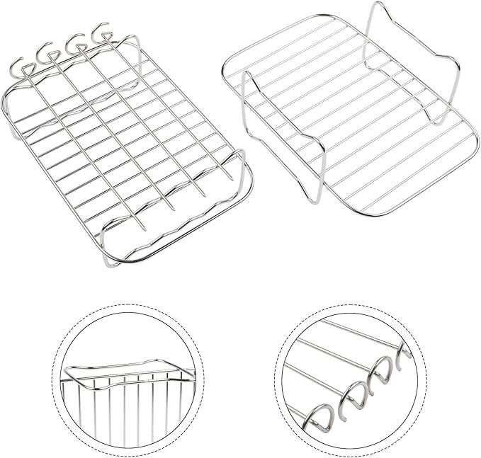 Air Fryer Rack 304 Stainless Steel Accessory for Dual Basket Models DZ201/40/550, Dishwasher Safe Grid Design for Crisp Cooking and Multi Food Use