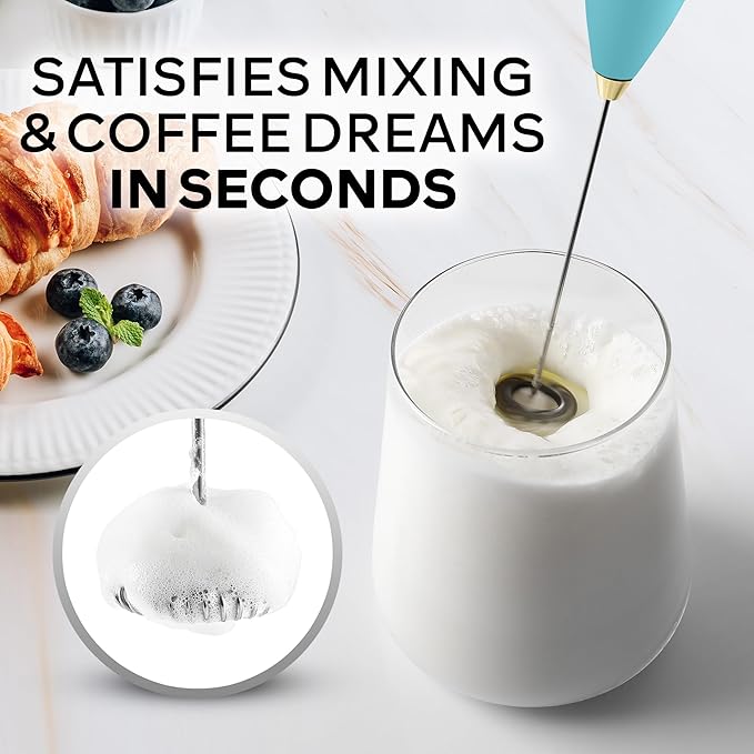 Zulay Kitchen Powerful Milk Frother Wand With 4 AA Duracell Batteries - Ultra Fast Handheld Drink Mixer - Electric Whisk Foam Maker for Coffee, Lattes, Cappuccino, Matcha & Creamer - Lake Gold