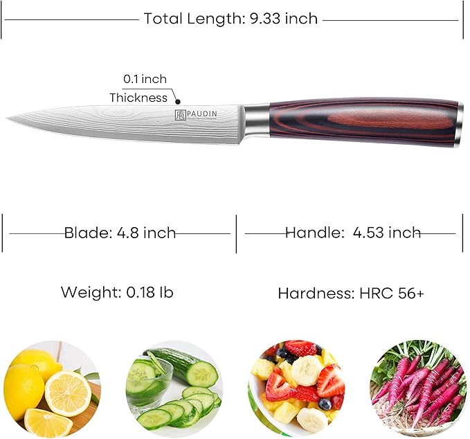 PAUDIN Utility Knife, 5 Inch Chef Knife, Ultra Sharp High Carbon Stainless Steel, Multipurpose Paring Knife for Fruit and Vegetable Cutting with Wooden Handle, Premium Gift Box