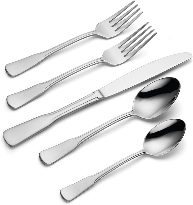 Oneida Silverware Set For 8, Colonial Boston 45-Piece Everyday Flatware Set with Serving Utensils, Service For 8, 18/0 Stainless Steel, Dishwasher Safe, Knives Spoons And Forks Sets (Silver, 45 Piece)