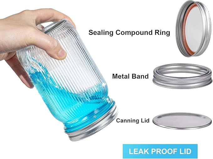 WELLIFE Clear Stripe Mason Jars 32oz-2Pcs