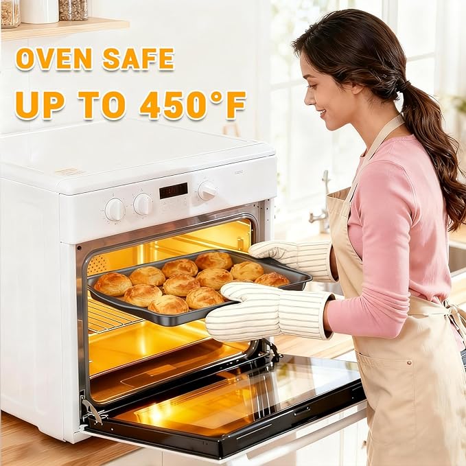 Baking Pan Set of 3 - Carbon Steel Baking Sheets Set, 13/15/17 Inch, Nonstick Cookie Sheets for Baking, Rust & Warp Resistant & Stackable, Nontoxic & Heavy Duty & Easy Clean