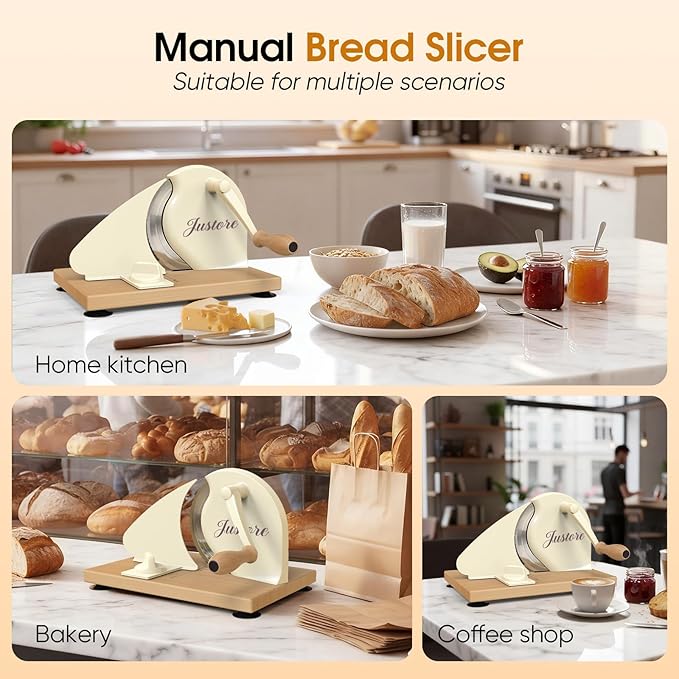 Manual Bread Slicer for Homemade Bread, Adjustable Thickness and Evenly Slicing, Sourdough Bread Slicer with Hand Crank, Clear Scale Line, Non-Slip Suction Base & Sharp Blade
