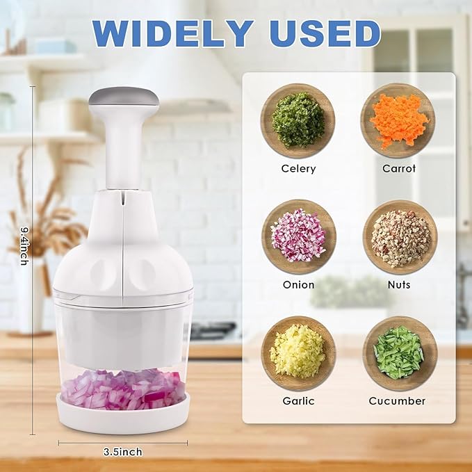 Pamperεd Chef Food Chopper, Vegetable Chopper, Onion Chopper, Garlic Chopper, Manual Hand Chopper For Vegetables Salads Onion Ginger Carrot Garlic Fruit Nuts, Dishwasher-safe, White, Easy to Clean