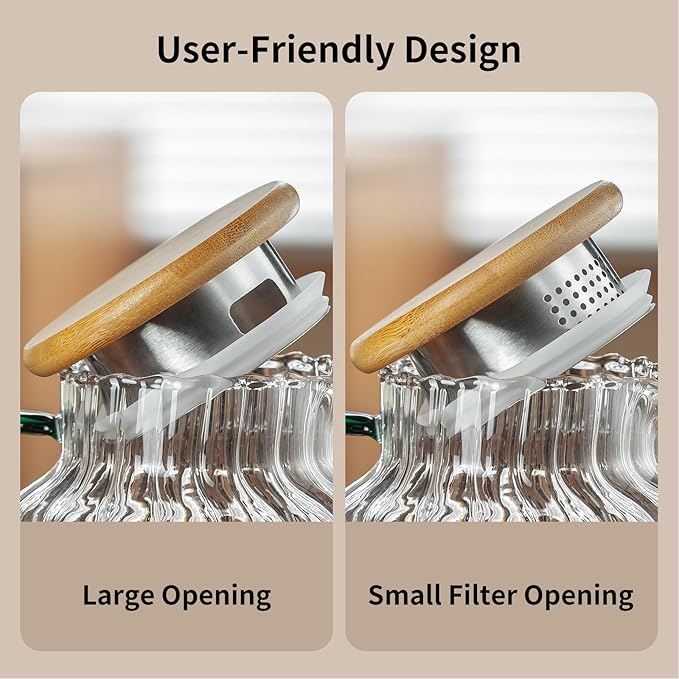 Buaic 2 PACK Glass Pitcher with Lid, 68 oz/ 2 Liter Classic Vertical Stripes Water Pitcher with Bamboo Lids,Glass Water Carafe for Cold Brew, Coffee, Lemonade, Iced Sun Tea,Beverage,Milk