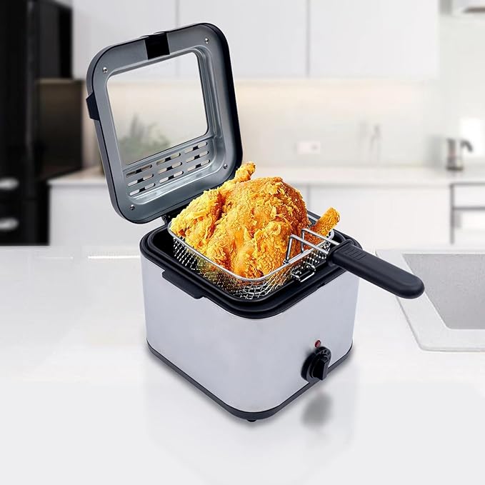 Electric Deep Fryer with Basket 1000W Countertop Deep Fryer Stainless Steel 2.5 L Oil Capacity for French Fry Restaurants Fast Food Stands Snack Bars Parties