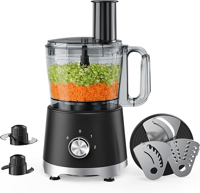 OLIXIS Food Processor 10.5 Cup, Vegetable Choppers with Slicing Shredding Chopping Kneading, Dishwasher Safe, Food Grinder, Stainless Steel Blades, for Smoothie Fruit Dough, 2.6QT, Black
