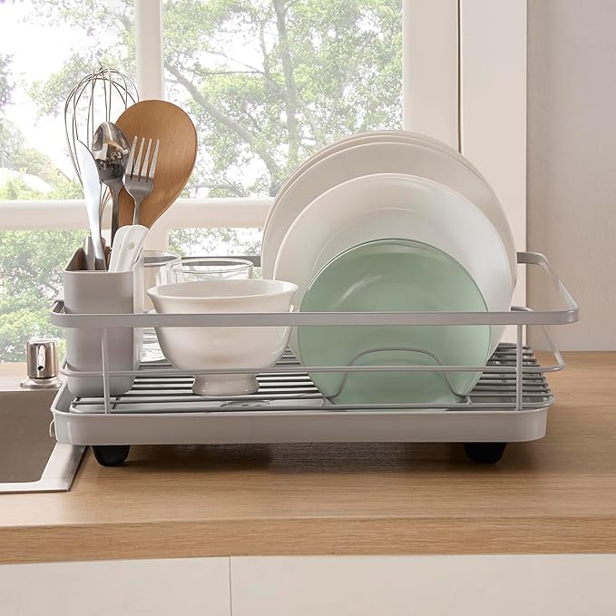 Dish Drying Rack 3 Piece Dish Drainer with Drainboard Set for Kitchen Counter ✅– Dish Rack with Removable Utensil Holder & Swivel Spout for Countertop ✅– DishRack for Plates, Cups & More, Silver