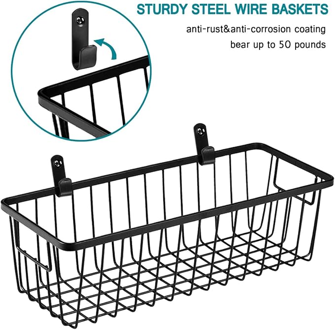 SheeChung Farmhouse Decor Metal Wire Bathroom Storage Organizer Basket Bins - for Cabinets, Shelves, Closets, Vanity Countertops, Under Sinks, Pantry, Laundry Room, Garage - Small, 2 Pack (Black)
