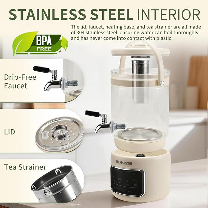 3L Electric Kettle & Beverage Dispenser with Infuser, Spigot - All-in-One Health Pot for Iced Tea/Coffee, Temperature Control, Glass Pitcher - Home & Office Use