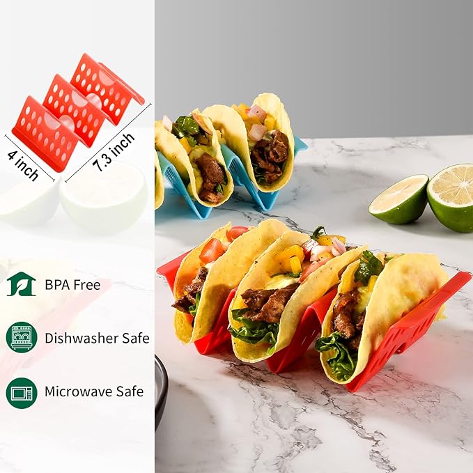 Taco Holders Set of 12, Taco Bar Serving Set for a Party, Large Taco Trays, Taco Holder Stand for Hard or Soft Taco, Taco Plate, Taco Tuesday Night, Taco Rack