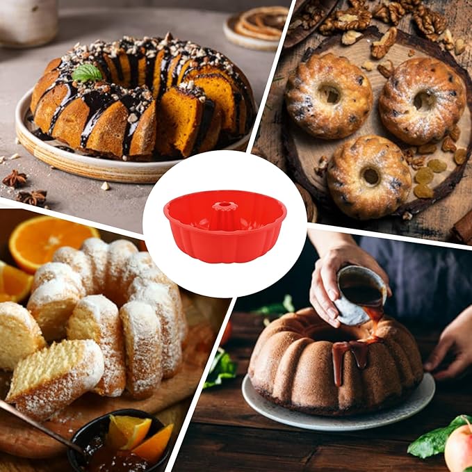 PADELE 2 Pack Silicone Cake Pan Nonstick,10 Inch, Silicone Cake Molds,Pound Cake Pan, Baking Cake Pan for Jello,Gelatin,Cake,Brownie and Bread（Red+Blue）